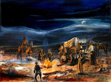 The Chuck Wagon Night Moon Campfire by Rahming Oil Paintings